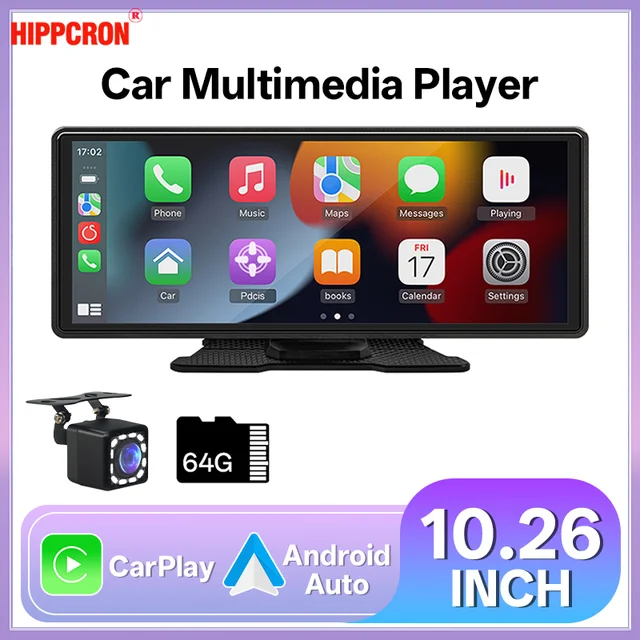 Hippcron 10.26 ''écran d'autoradio lecteur vidéo multimédia sans fil Carplay Android Auto Mirrorlink BT AUX TF USB universel 1