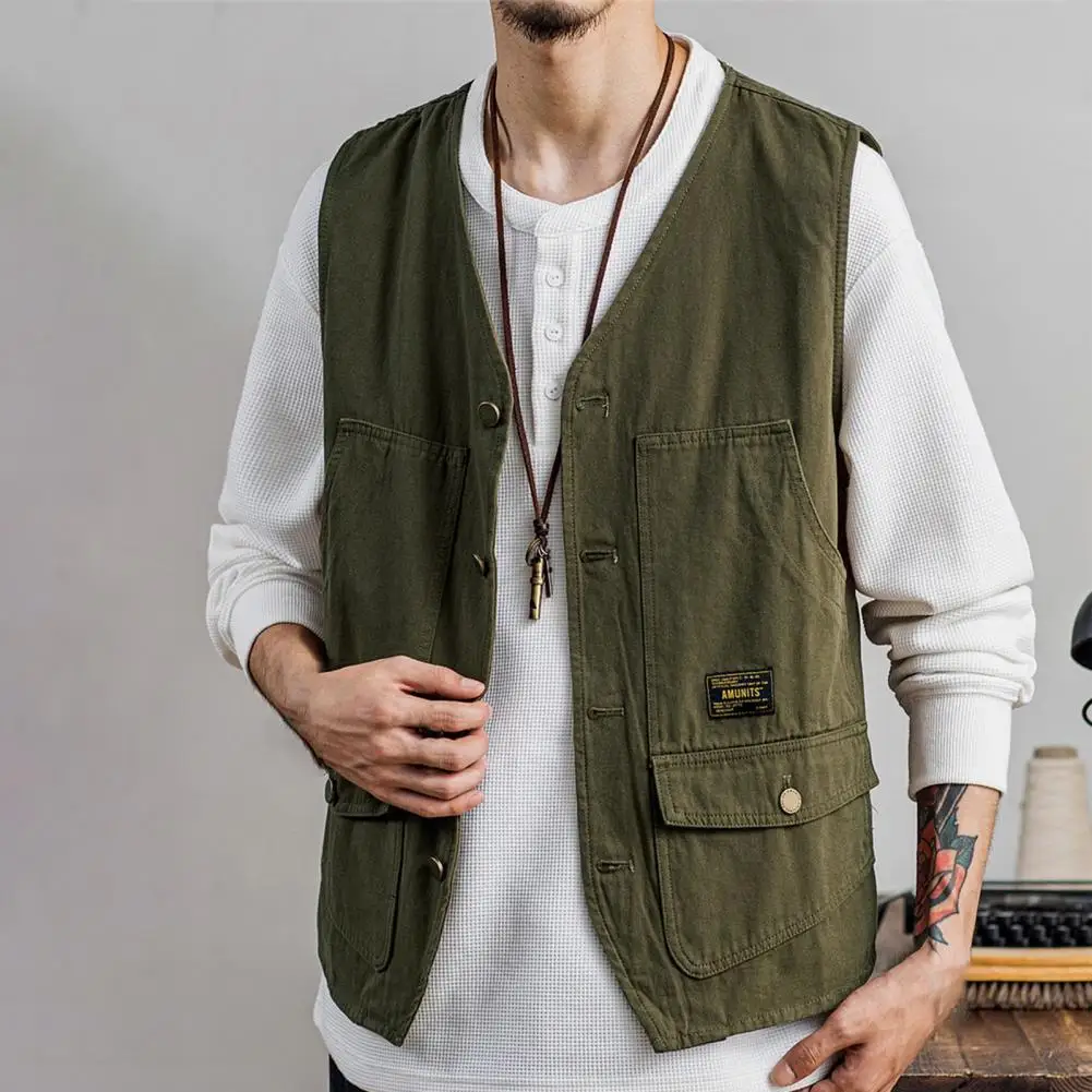 Veste de pêche sans manches pour hommes - Style coréen à poches solides - Veste de pêche homme extérieure
