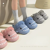Men'S Winter Plush Shark Slippers Couple Adults Warm Fluffy Slides Soft Household Cartoon Indoor Detachable Home Cotton Shoes 2