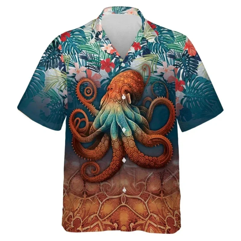 thumbnail image 1 of Camisas de verano para hombre 2024, novedad, con estampado 3D de tentáculos de pulpo, ropa con patrón creativo, camisetas de manga corta con solapa, 1 of 4