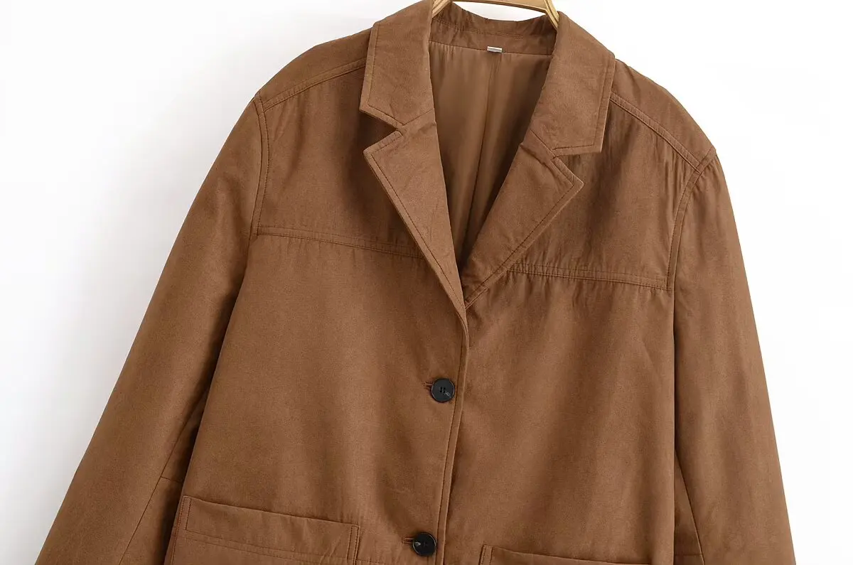 Women's Fashion Loose Single Breasted Suede Blazers Jacket Retro Long Sleeved Pocket Female Autumn Winter New Suit Coat Chic Top