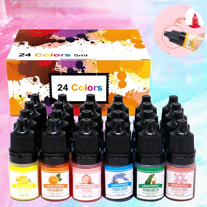 Highly Concentrated Second-generation Color Essence Crystal Drop Glue Resin Glue Toner Handmade DIY Dyeing Ink 24 Colors 5ml Set