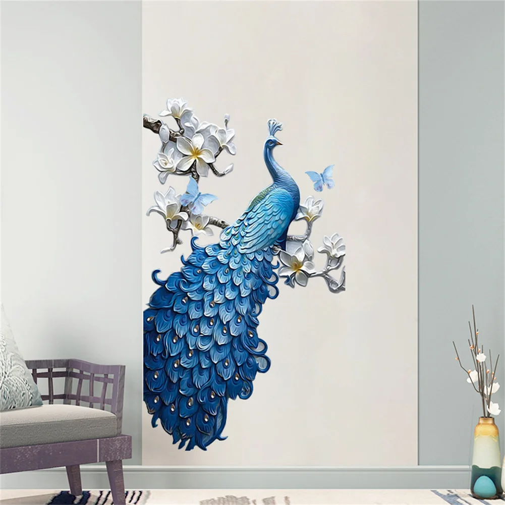 

PVC Waterproof Wall Sticker Peacock Flower Pattern Self-adhesive Removable Design Easy To Peel Stick Wallpaper Decorative Decals