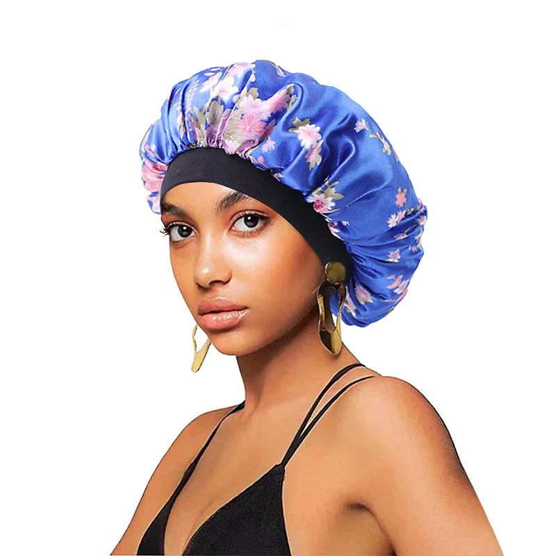 New Satin Hair Caps for Sleeping Women Bath Wide-brimmed Headwear Cover Hat Curly Hair Styling Accessories Hair Cap for Sleeping 2