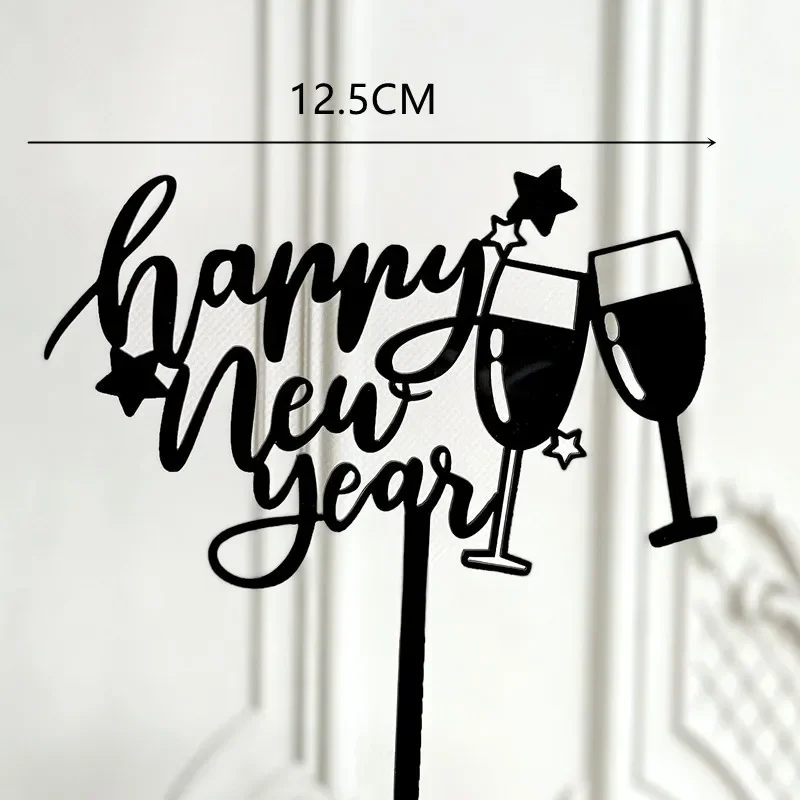 Acrylic Happy New Year Cake Topper Wine Glass Cheers to us Year's Eve Party Baking Decoration Favors