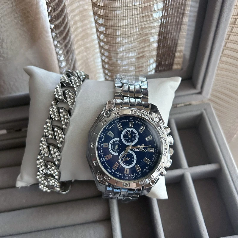 Men's large dial steel strap watch, classical watch, men's quartz watch