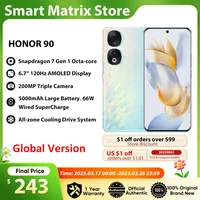 HONOR 90 Global Version 5G Smartphone 200MP Ultra-Clear Camera Snapdragon 7 Gen 1 5000mAh Battery 66W Supercharger 6.7" Display 1