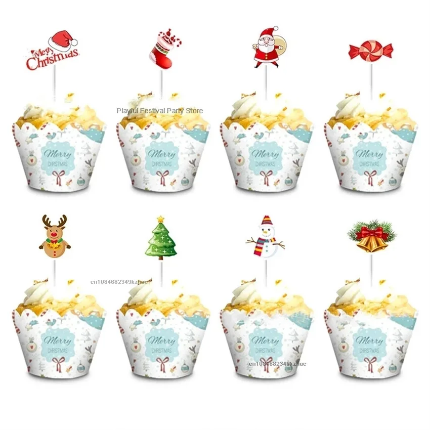 Description Picture 3 of item16/48pcs Santa Christmas Cupcake Wrapper Birthday Party Cake Topper Decorations Santa Xmas Tree Christmas Party Cake Decoration