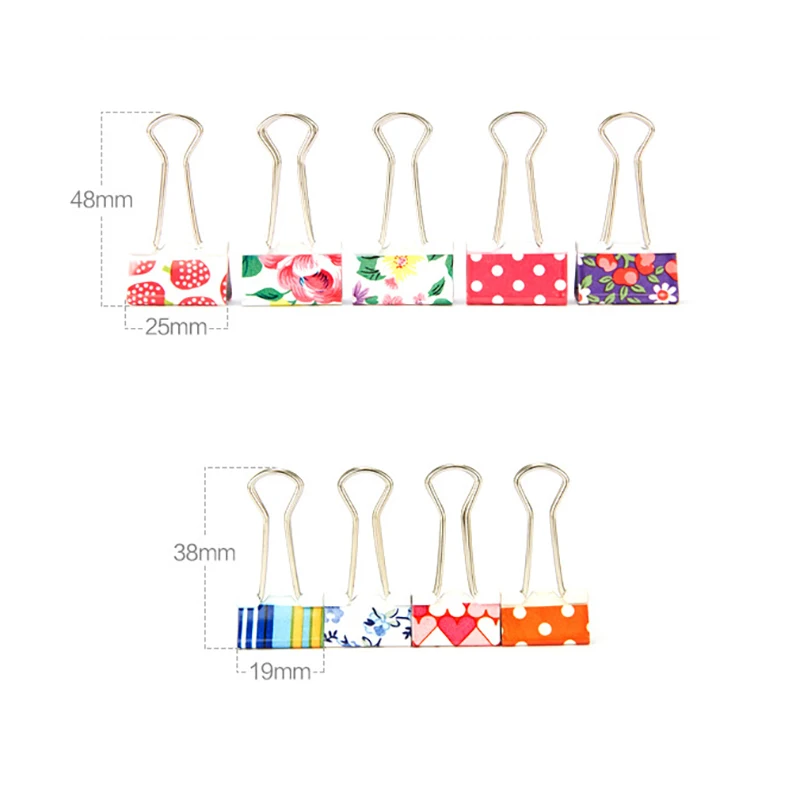 6Pcs 38mm 48mm Printed Metal Binder Clips Office School Binding Supplies Color Random binder clips metal clamp clips paper binders