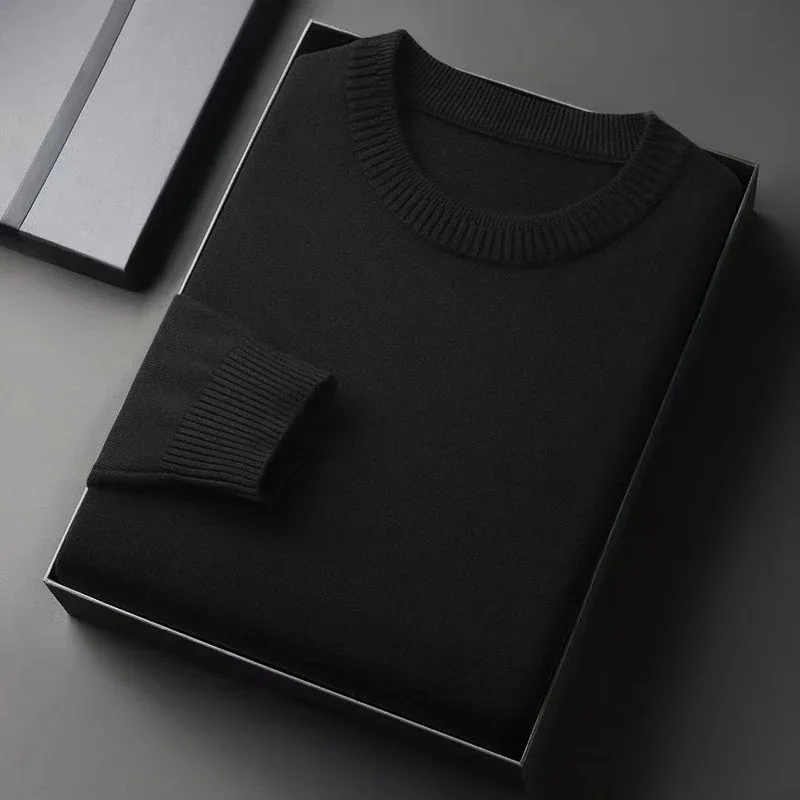 Autumn New Men's Round Neck Pullover Long Sleeved Knitted Sweater Retro Lightweight Sports Shirt Soild Color Casual Jacket 5