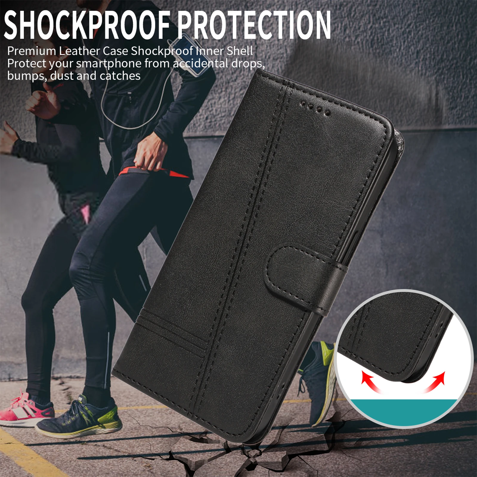 Retro Lines Leather Flip Wallet Case with Stand and Card Slot