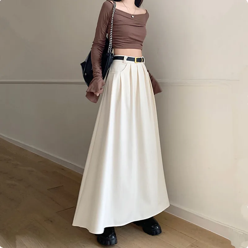 Chic Long Suit Skirt Female Spring And Autumn Korean High-Waisted Slimming Umbrella Skirt Temperament A-Line Skirt Women's 2512