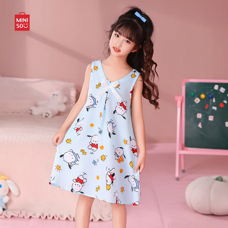 

Miniso полако коричная кавайная аниме детская одежда для сна детский пижамный комплект для девочки кардиган с коротким рукавом Пижама