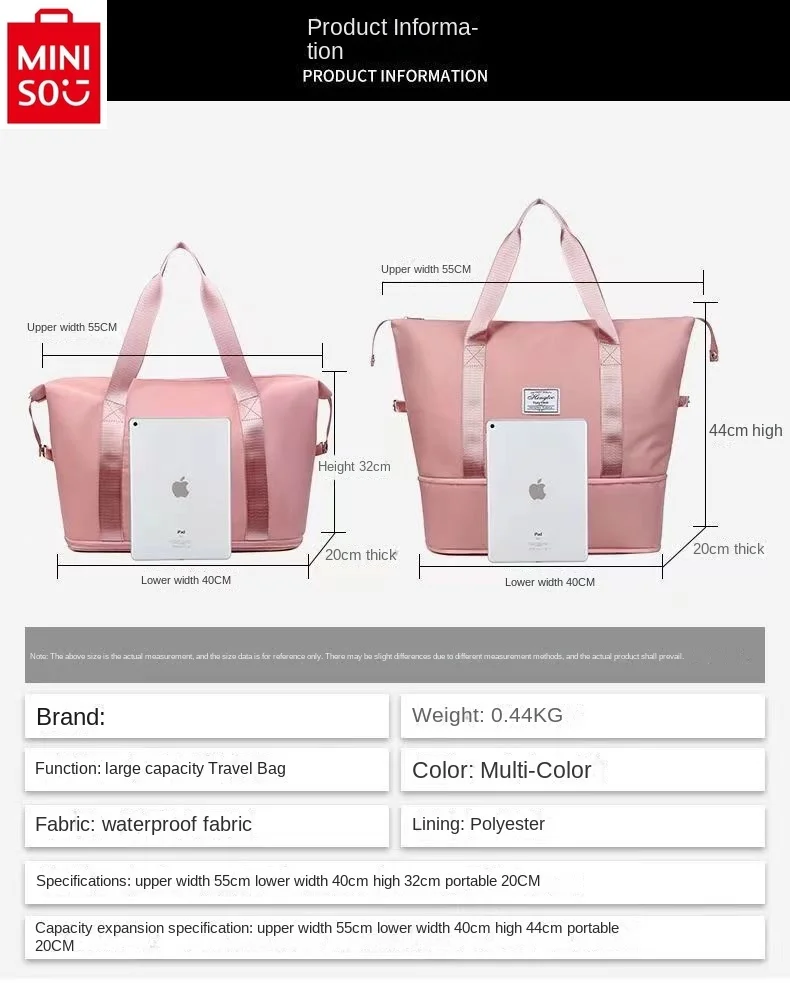 MINISO Hello Kitty Fitness Luggage Bag for Women High Quality Oxford Textile Fashion Large Capacity Storage Handheld Travel Bag