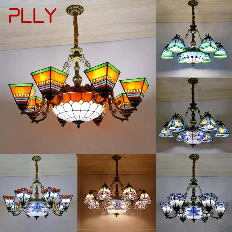 

PLLY Tiffany European Living Room Pendant Lamp American Chandelier Bedroom Restaurant Bar Caf é Colour Glass Chandelier