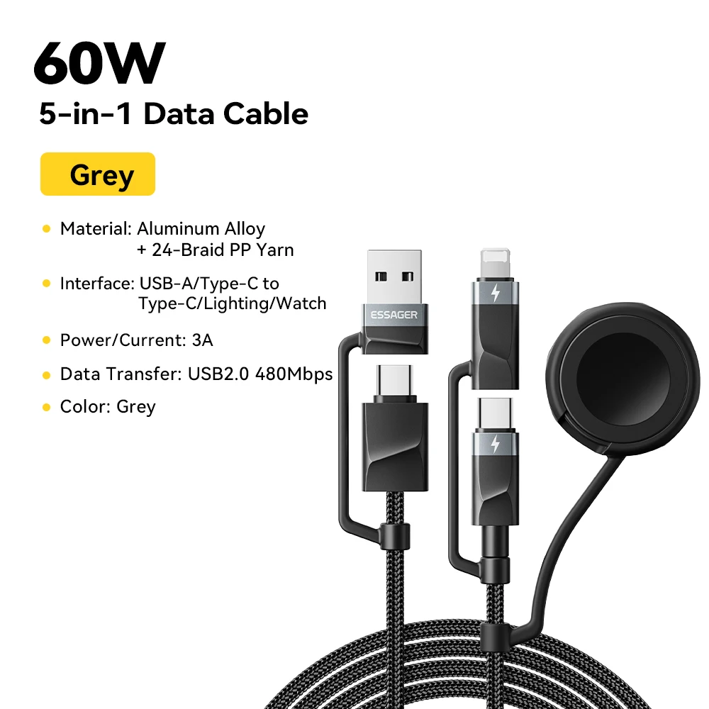 Essager 5 في 1 ساعة مغناطيسية شاحن لاسلكي USB نوع...