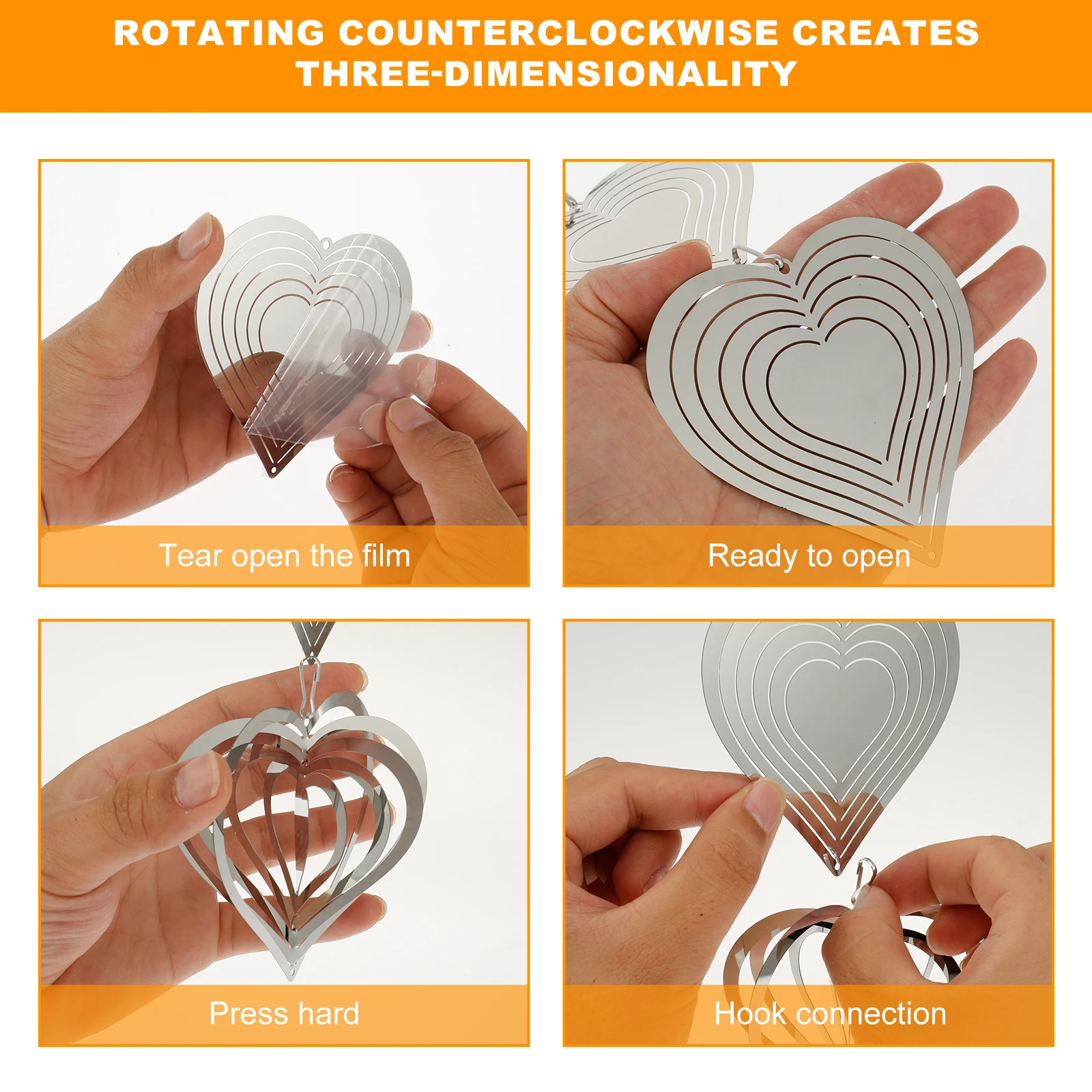 3Pcs Heart Bird Scare Discs Set Stainless Steel Bird Reflectors Spinners Hangable Scare Devices Reflective Devices