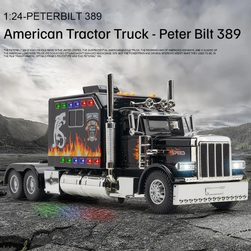 Car Model Alloy 1: 24 PETERBILT American Tractor Truck Peter Bilt 389 Rebound Sound Light Trucks Model Decoration Gift for Boys 1 14 simulation men s motorcycle racing alloy car model sound and light pull back children s toy car boy decoration gift