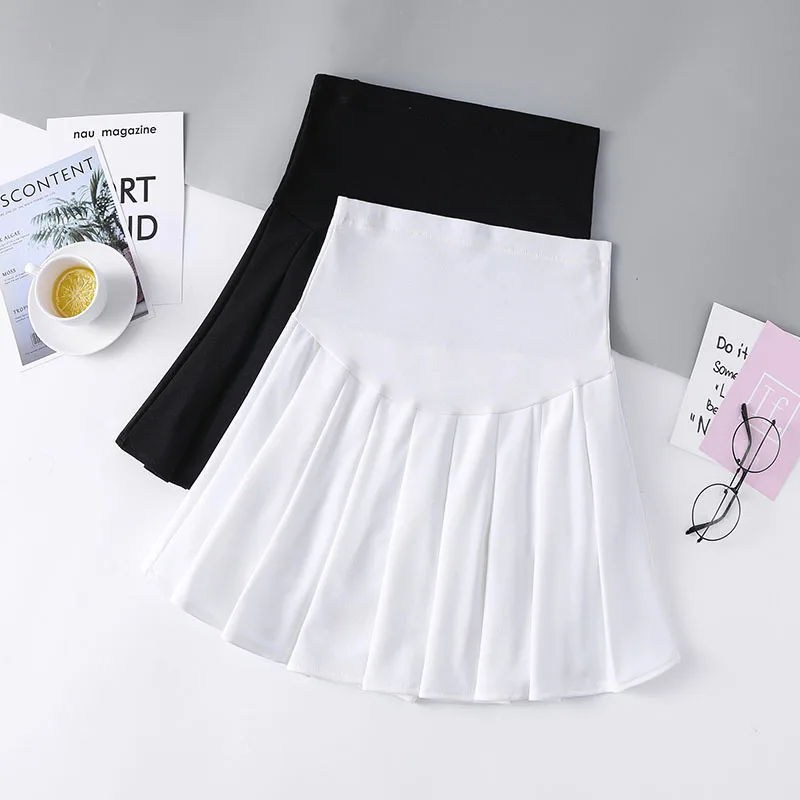 Spring Autumn Pregnant Women Pure Color Trousers Pleated Skirt Short Skirt High Waist Maternity Mini Skirts Suits Skirts