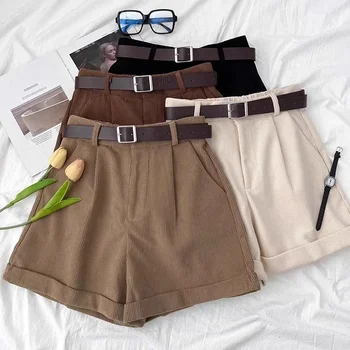 Vintage Corduroy Shorts Women's High-waisted Slimming Bell Bottoms