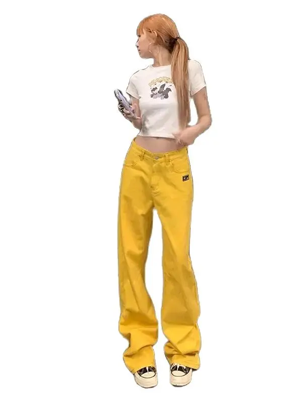 Spring And Summer New Wide-Leg Pants High Street Button High Waist Loose Millennium Spice Girls' Loose Minority Wide Pants
