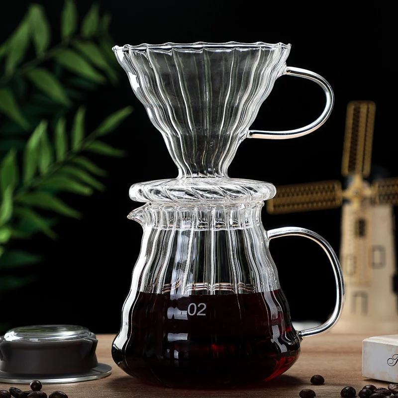 Pour Over Coffee Set Glass Coffee Pot Manual Drip Pots Hand-Brewed High Temperature Resistant 300/500/700ml High Quality KF28 практичный гибкий сетчатый кофейный фильтр из нержавеющей стали многоразовый фильтр pour over coffee filter