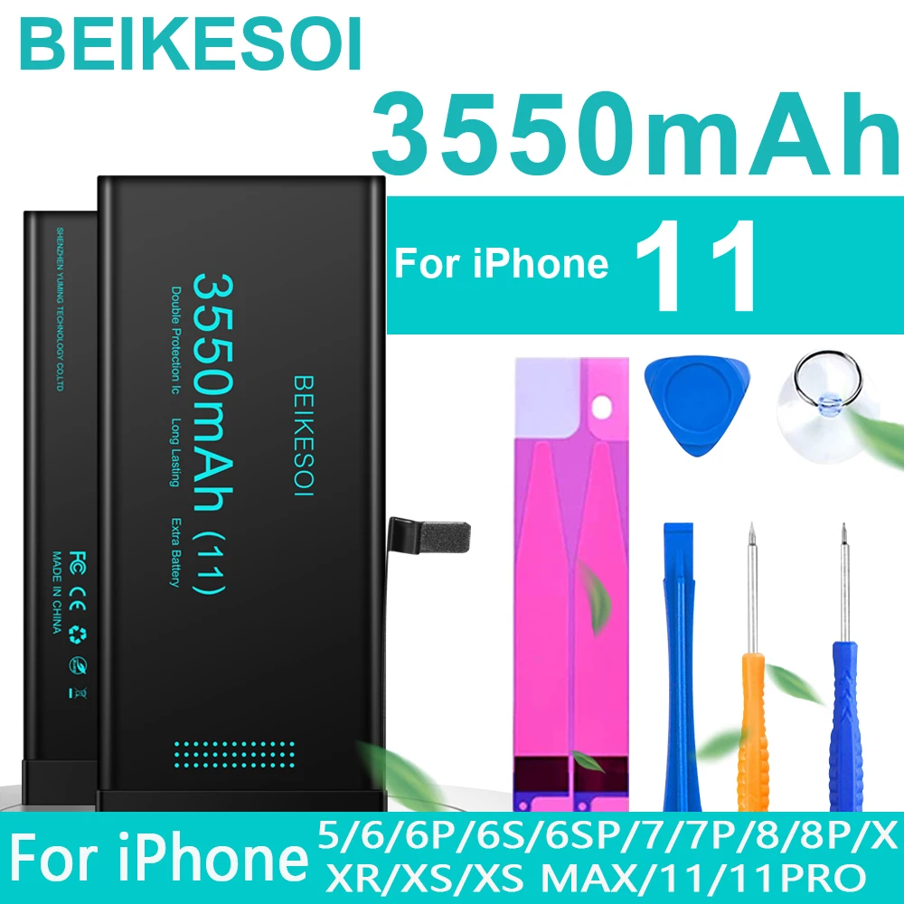 

BEIKESOI 0 Cycle Battery for IPhone 7 8 SE 2 4 4S 5 5S 5C 6 6S Plus X XR XS 11 Pro Max High Capacity Bateria Sticker Free Tool