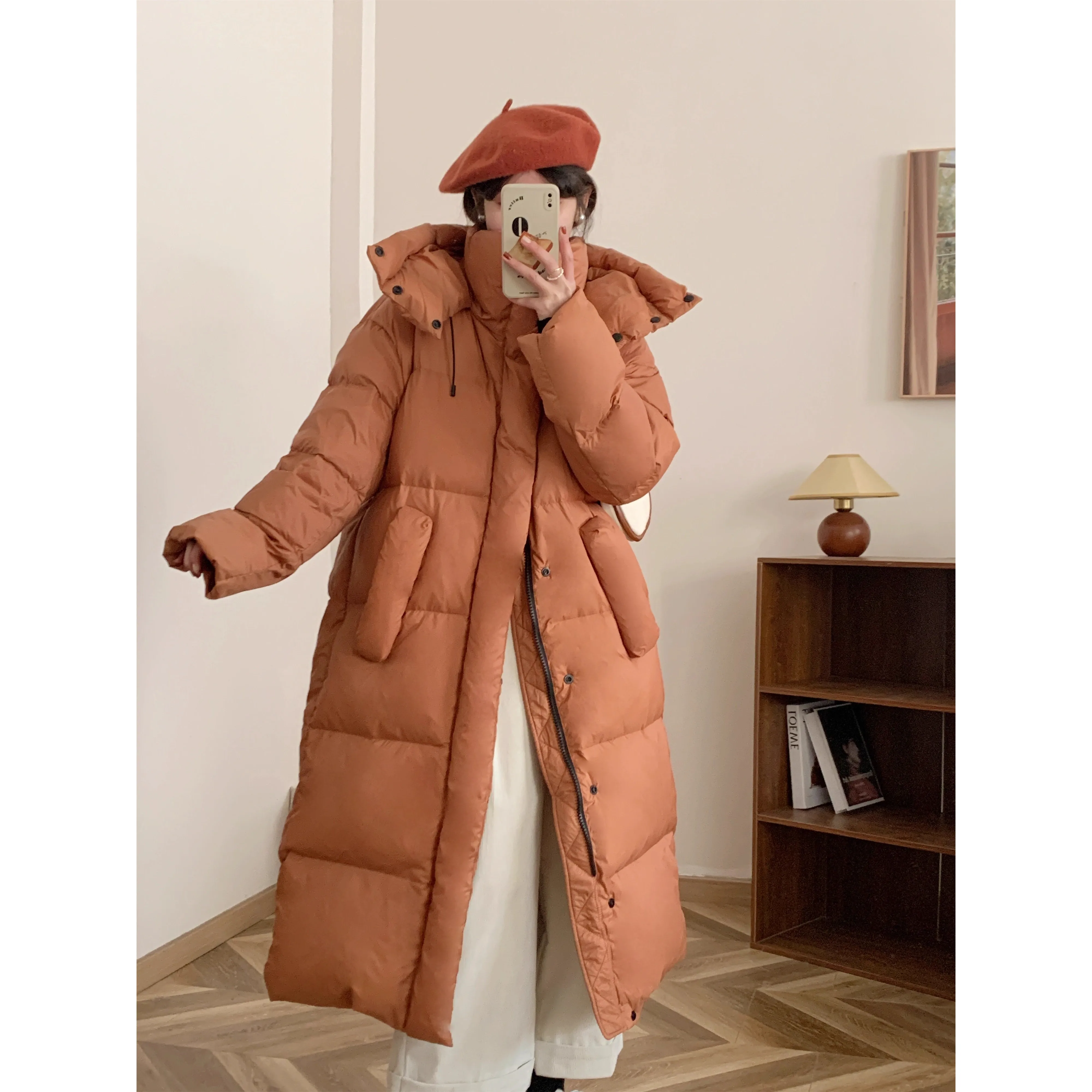 Women's Winter Padded Puffer Coat - Longline Maxi Hooded Design