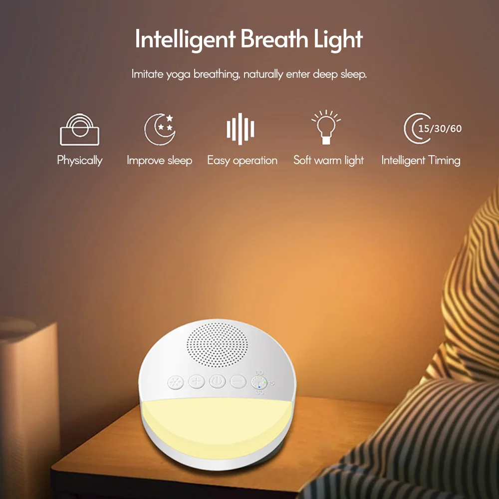 White Noise Sleep Machine Built-in 6 Soothing Sound Soft Breath Light 15/30/60 Intelligent Timing for People of All Ages