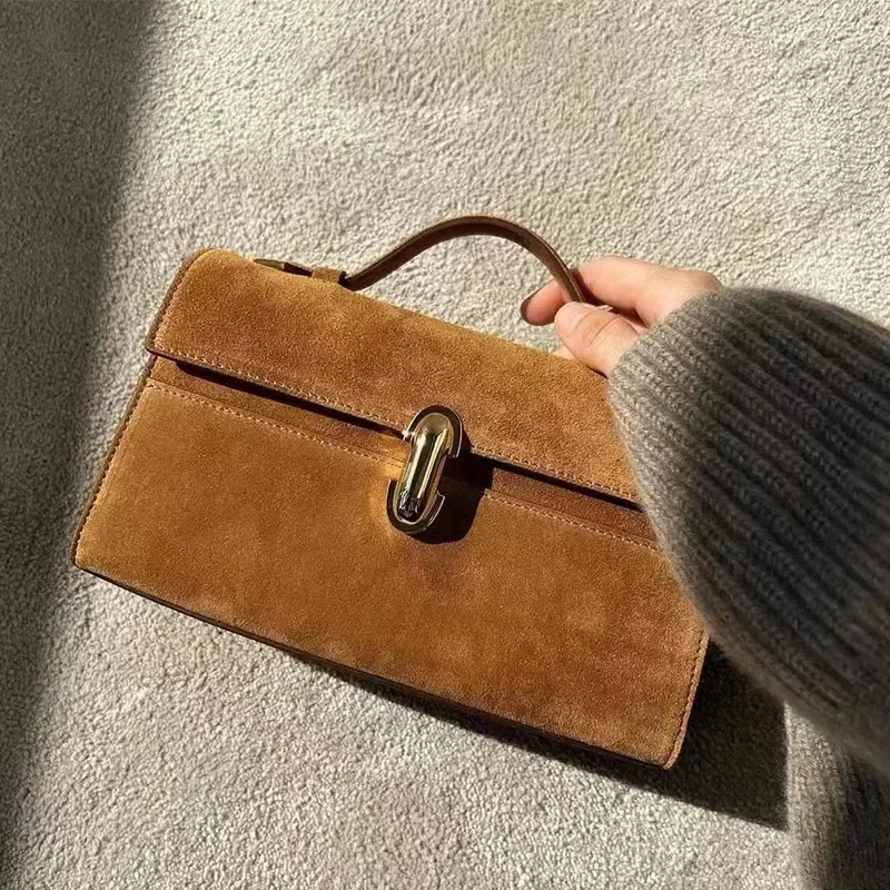 Canvas Tote Bag SAVETTE Symmetry Pochette Leather Tote Bag Women Top Handle Bags Genuine Leather Suede Solid Color Simple Handbag Square Bag
