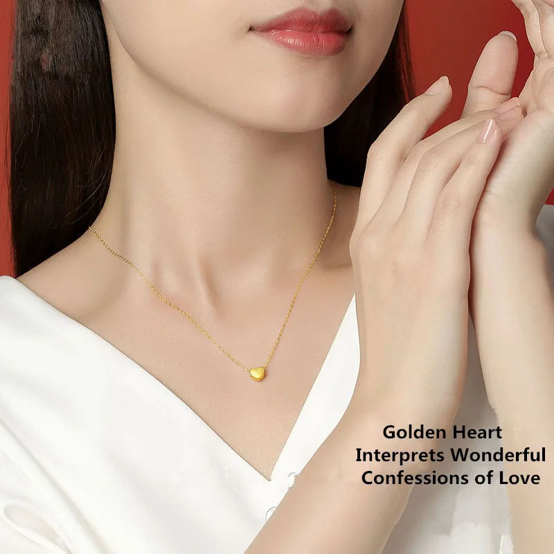 LABB 999 Full Gold Love Pendant 3D Hard Gold Peach Heart Necklace Pendant Women's Fine Jewelry Valentine's Day Gift D0035