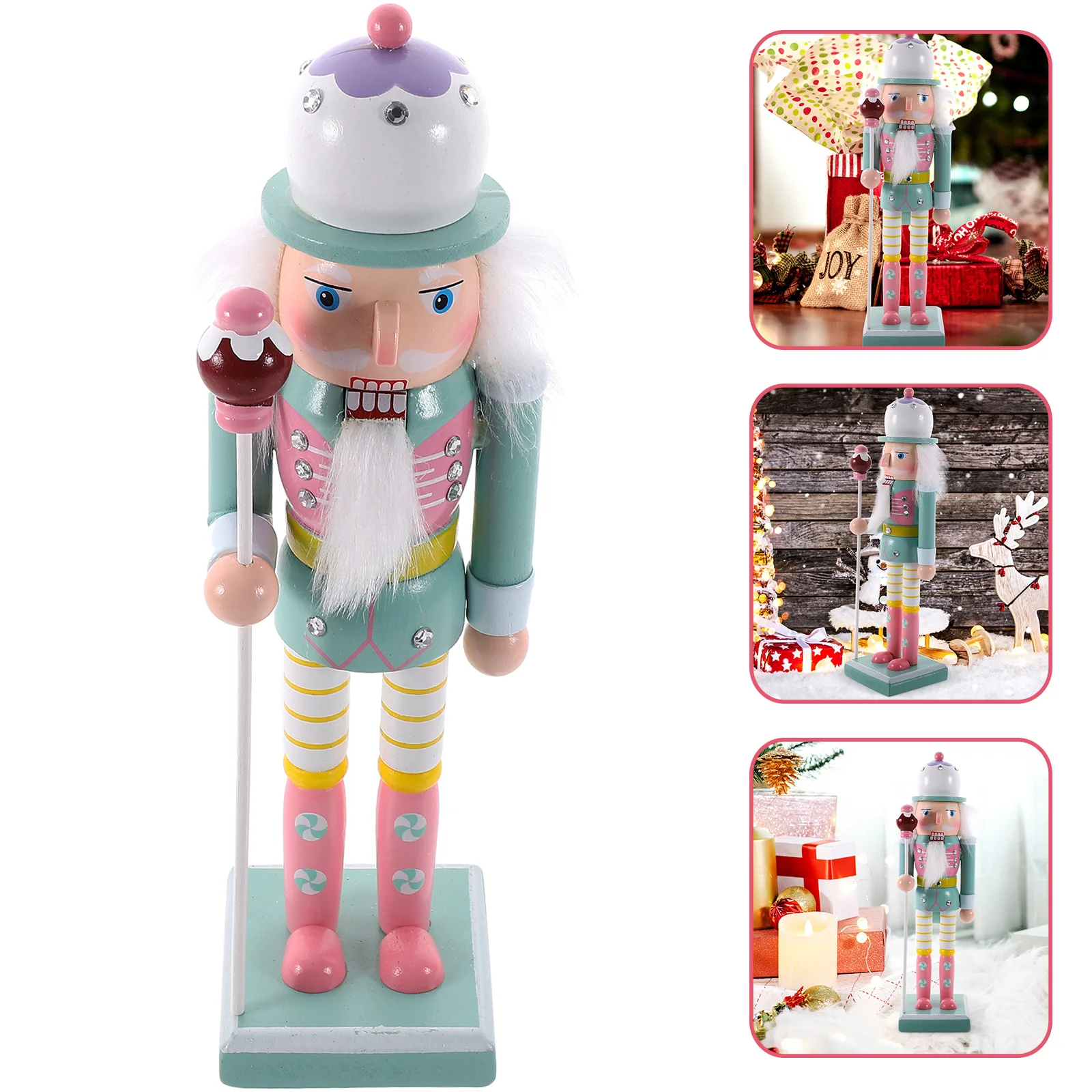 

Christmas Nutcracker Figurine Wood Nutcracker Soldier Christmas Ornament Xmas Desktop Decoration 25x7.5x7cm