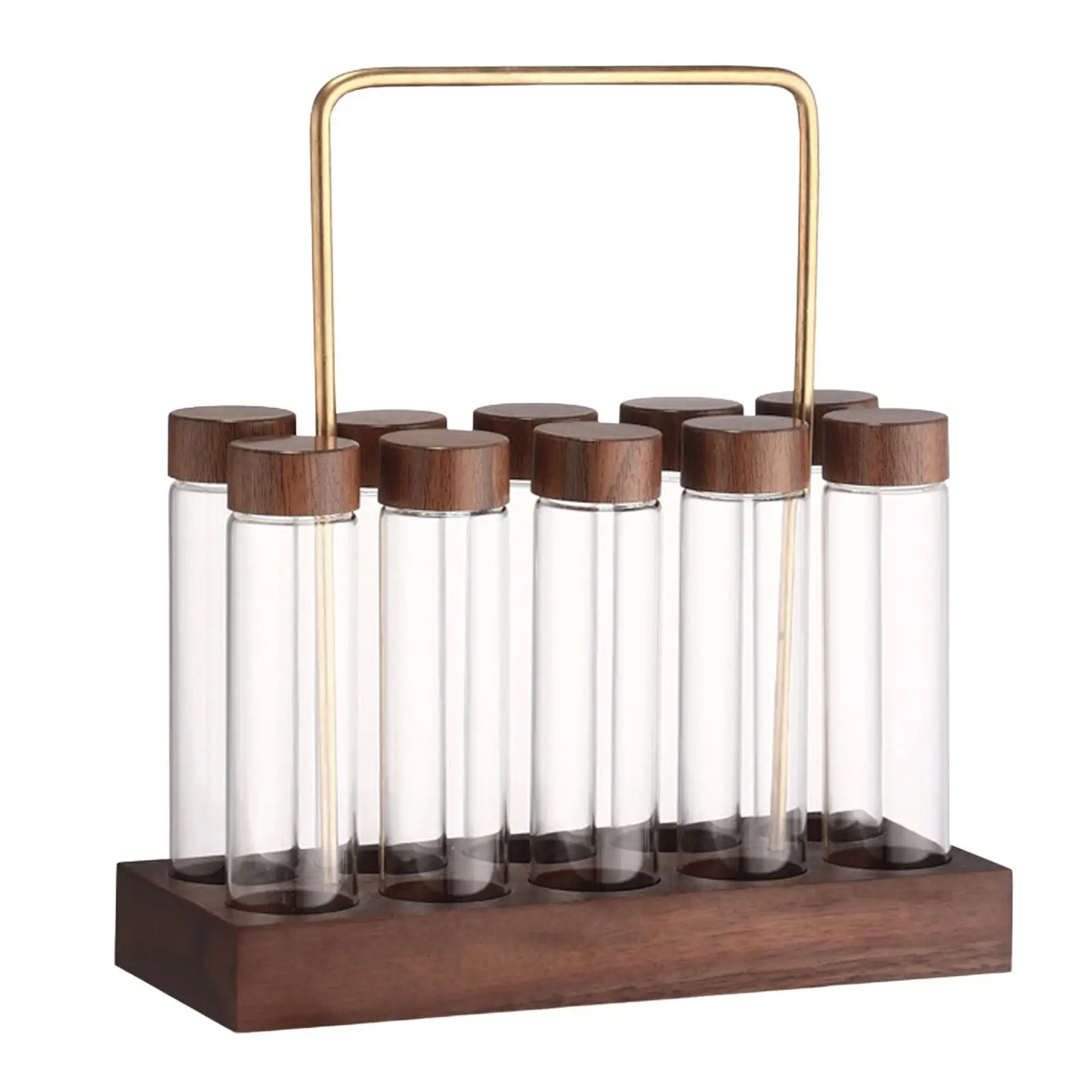

10x Espresso Bean Storage Set with Wooden Display Stand Airtight Sealed Glass Canister Jars for Coffee Lovers Birthday Gifts