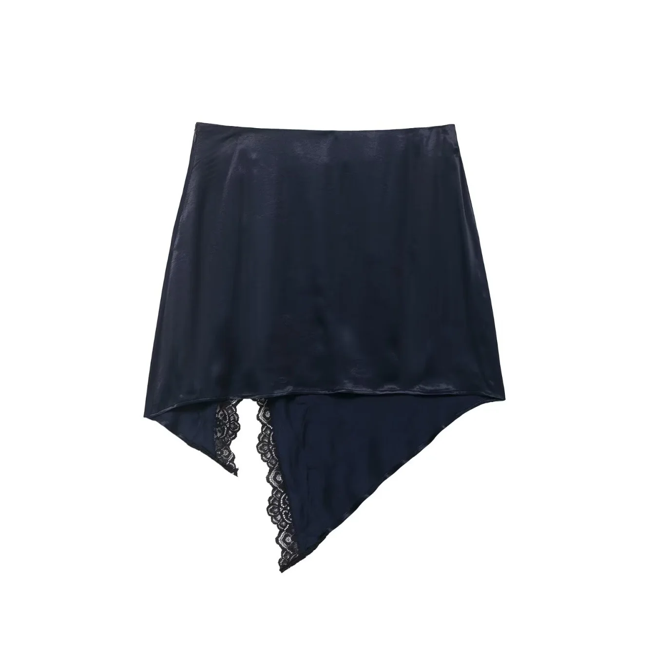 Women Solid Lace Asymmetry Skirt Female Fashion Side Zip Up Short Skirts Lady Summer Chic High Waist Elegant Party Mini Skirts