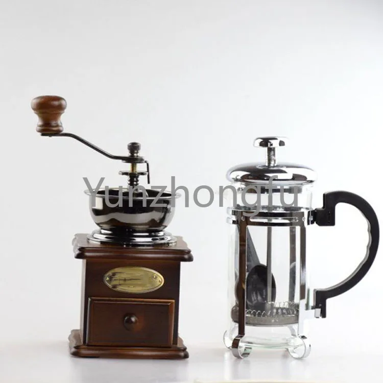 

Glass French Press Coffee Maker Wholesale Best Quality Coffee Accessories Gift Box Wood Manual Coffee 350ml