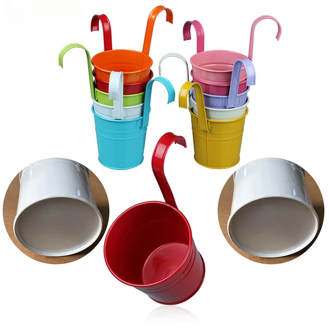 Színes Vas Függő Virágcserepek Eltávolítható Horog Kültéri Virágnövény Állványok Zamatos Növény Kosár Otthoni Kerti Dekoráció - Image 5