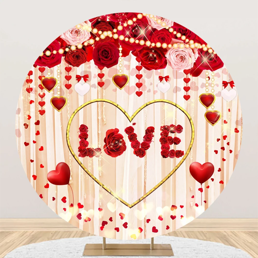 

Laeacco Wedding Round Bakcdrop Sweet Love Heart Rose Floral Bride Shower Anniversary Portrait Customized Photography Background