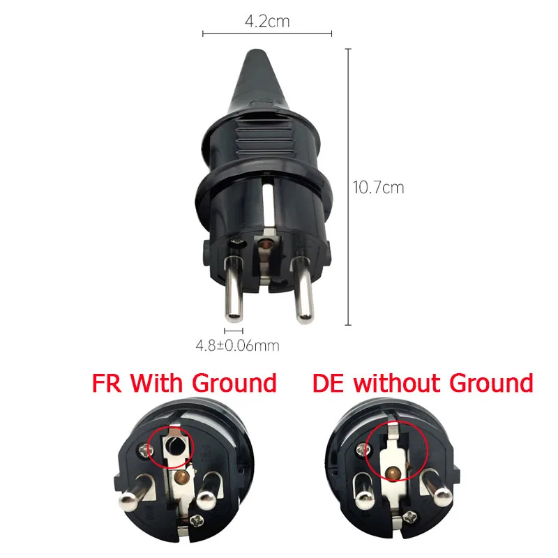 French Germany EU Waterproof Schuko Power Plug European 16A 2pin Cable Wiring Connector Converter Plug Type E F