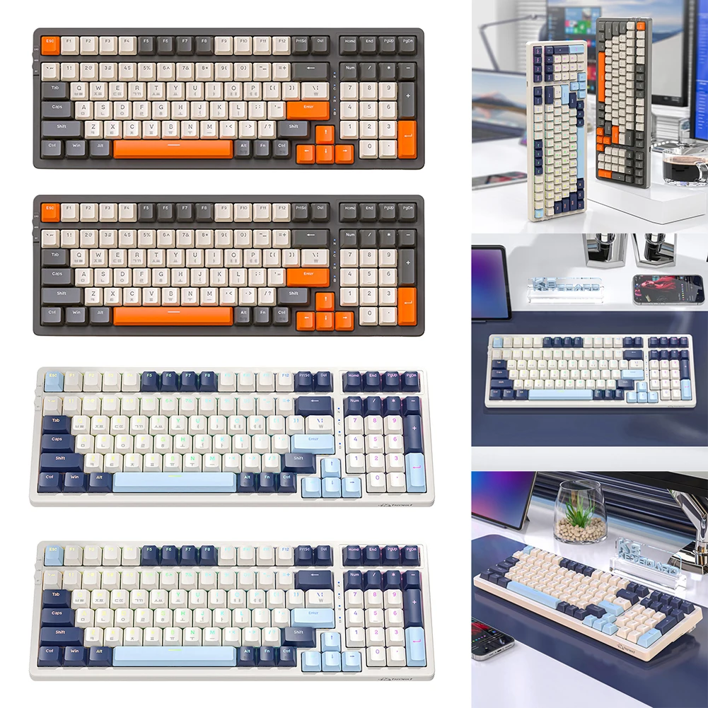 PC 게이머용 유선 무선 기계식 키보드, 3 가지 모드 RGB 키보드, 무소음 타이핑 RGB 백라이트 키보드, BT5.0, 2.4Ghz, C타입