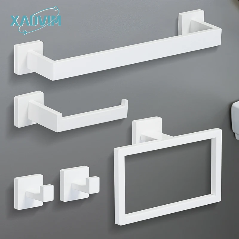 Cream White Bathroom Hardware Set Wall-Mount Stainless Steel Towel Bar Towel Ring Paper Holder Hooks Bathroom Accessories Set