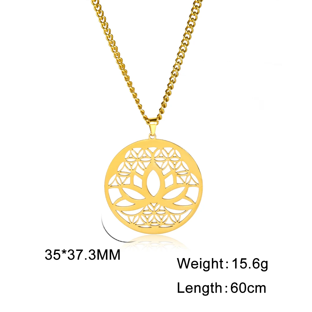 Collana Con Fiore Di Loto E Simbolo Om In Acciaio Inossidabile - Ciondolo Yoga E Meditazione - Regalo Spirituale Uomo E Donna - Catena 60 Cm