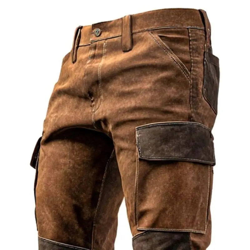 Men Trousers Vintage Suede Work Pants with Reinforced Knees