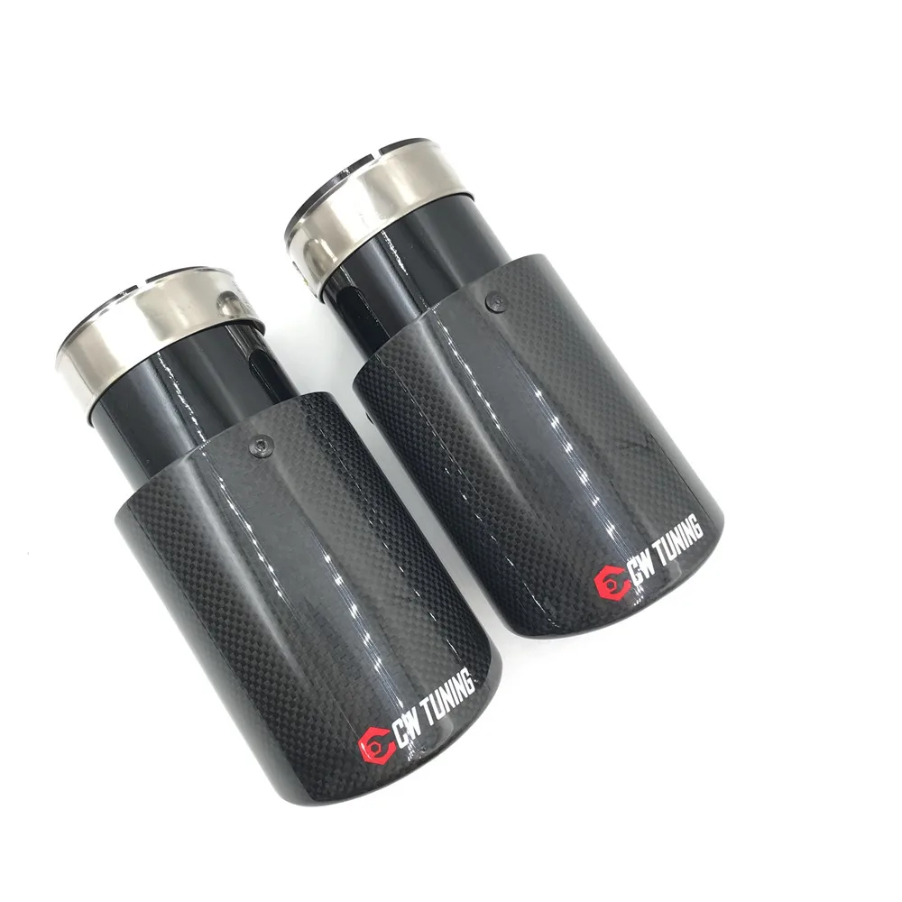 1Piece Glossy Carbon + Black Stainless Car Exhaust Tip Auto Styling Modification Muffler Tail