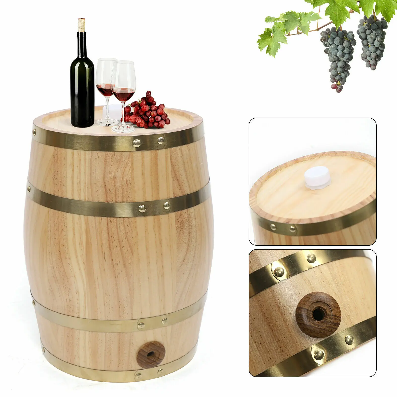 2,6 Gallonen Holz-Whiskeyfass zum Altern – Kiefern-Eichenfass mit Zapfhahn & Metallreifen für Wein-, Bier- und Likör-Lagerung in Hausbar & Weinkeller – Detail 1