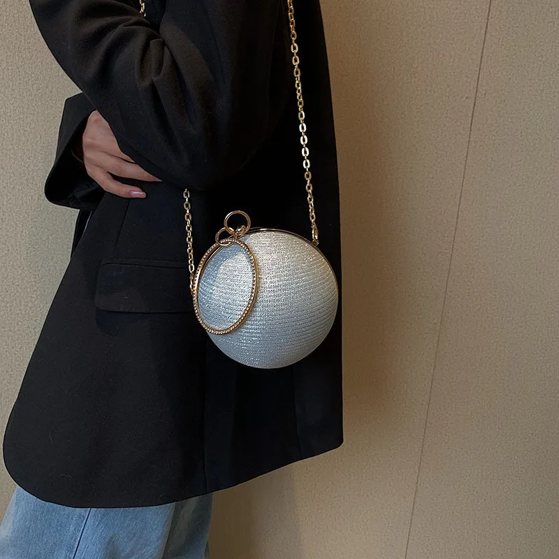 Circular Ring Portable Evening Bags Metal Sliver Round Ball Handbags For Lipstick Elegant Clutch Purse Wedding Wallets_voghion.com
