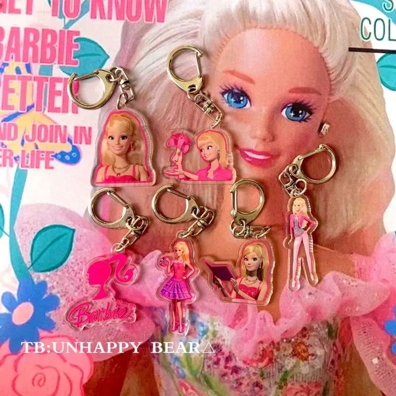Barbie Kawaii Retro Keychain Anime Mode Boneka Akrilik Gantungan