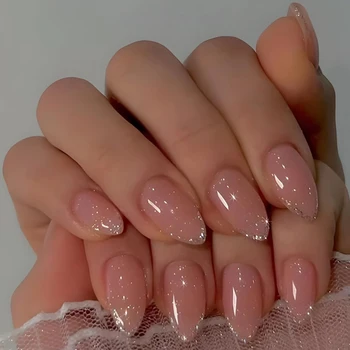 24pcs With long Jelly color Almond Fake nails Detachable And Reusable Jelly Glue 1pc Cuticle Pusher Suitable For Girl And Women 1
