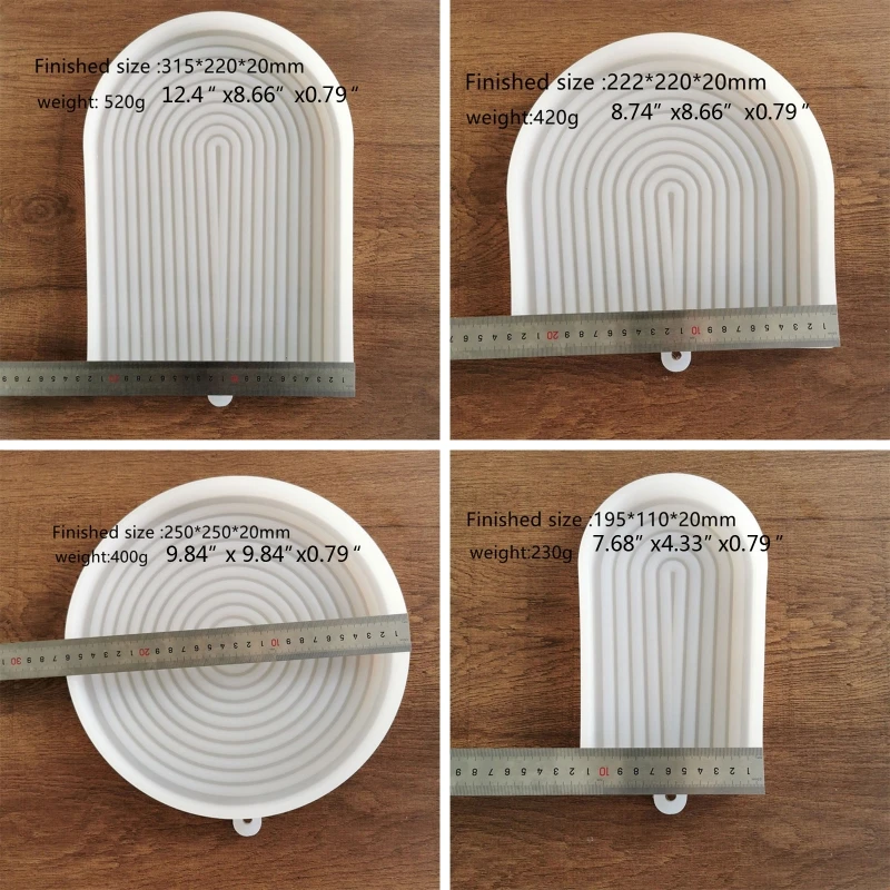 Round/Half Oval Arch Molds Silicone Tray Mold Epoxy Resin Casting Molds for Making Faux Slice Cup Mat