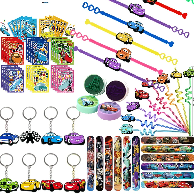 Cars Theme Party Favors Lightning McQueen Slap Bracelets Keychain Straw Stamp for Boy Birthday Supplies Goodie Bag Gifts Fillers
