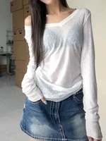 Women Long Sleeve T Shirt Thin Perspective Summer Solid Slim Casual Shirts Female Pullovers Basic Tee Y2k Clothes Streetwear Top 5